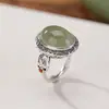 Anel Yilu de Prata S925 Esterlina com Jade Natural Hetian Jade Qingshui Jade Vermelho do Sul Padrão de Grama Enrolada Antiga Velha Anel de Superfície Lisa
