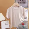 Camiseta de Manga Corta para Niños Verano Seda de Hielo Niños y Niñas Moda Versátil Prenda Única Cuello Redondo Manga Media Color Sólido Top Ropa para Niños