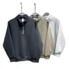 Moletom Casual com Capuz Meio Zíper Cor Lisa Americano Masculino Outono e Inverno Design de Nicho Solto e Versátil Jaqueta High Street