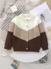 Ins Venta Caliente Otoño e Invierno Nuevo Casual Bebé Tejido Color de Contraste Patchwork Suéter Cardigan Tejido para Niñas