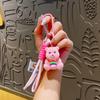 Urso de Desenho Animado Flocado Chaveiro Criativo Corrente de Chave Cordão de Chave Pingente Pequeno Fofo Pingente de Bijuteria para Meninas