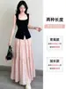 Saia Rosa para Mulheres 2026 Primavera e Verão Novo Estilo Cintura Alta Elegante Fada Saia Tutu Evasê Saia Longa Bolo de Ballet