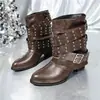 Botas Martin retrô com rebites para mulheres, nova coleção outono 2026, versáteis e estilosas, efeito emagrecedor, salto grosso, botinhas
