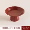Plato Rojo de Cerámica Estilo Palacio para Té y Bocadillos, Plato de Frutas Estilo Chino, Bandeja Doméstica para Pasteles, Plato Pequeño Creativo para Postres para Bodas y Celebraciones