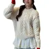 Suéter de punto grueso de cuello redondo, estilo retro coreano casual holgado con trenzas, jersey de nicho para otoño e invierno