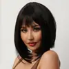 Touca de fibra química europeia e americana transfronteiriça, franja natural fofa, cabelo liso nos ombros, peruca feminina, vendas diretas da fábrica