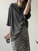 Camiseta casual de cuello redondo y manga corta estilo americano Beishan Tongshu para mujer, top casual holgado de longitud media 82296