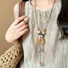 Nuevo Collar de Cerámica Estilo Étnico Chino Estrella de Mar Concha para Mujer, Cadena para Clavícula Larga Retro Versátil de Vacaciones en la Playa