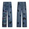 Nueva Tendencia Crocia Cross Etiqueta de Cuero Jeans de Mezclilla Lavada Pareja Calle Sueltos Primavera y Otoño Pierna Recta Pantalones Largos Mujer