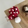 Cachecol infantil vermelho de gola cruzada, aquecedor de pescoço vintage em jacquard com listras de bolinhas em formato de coração, cachecol quente para outono e inverno