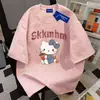 Camiseta de Algodão 100% Puro Estilo Vibe de Verão Desenho Tie-Dye Gola Redonda Manga Curta para Homens e Mulheres, Top Soltinho Emagrecedor para Casais, Tendência