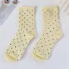 Calcetines de mujer de estilo coreano con borde enrollado de lunares, hasta la pantorrilla, calcetines finos estilo crema para primavera y verano, calcetines deportivos casuales