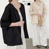 Nova Roupa Feminina de Comércio Exterior Japonesa e Coreana Primavera e Verão Cardigã de Linho e Algodão Manga Lanterna Respirável Jaqueta Feminina Fina Top Feminino de Linho e Algodão