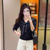 Jersey de Punto de Manga Larga con Cuello Marino Contrastante Estilo Preppy Coreano para Mujer en Moda Otoñal Holgado Talla Grande Aspecto Adelgazante Jersey Versátil