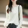 Top de punto jacquard floral con cuello redondo para mujer, con un delicado bajo fruncido, un estilo suave y elegante, y un corte holgado y cómodo.