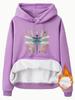 Moletom Feminino Transfronteiriço Outono e Inverno Feminino Bolso Canguru com Capuz Manga Longa Forrado com Lã Espessado Estampa Libélula
