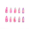 Uñas postizas largas en forma de almendra Y2K aurora arcoíris degradado parches para uñas macaron fantasía parches de uñas postizas