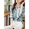 Blusa Ligera para Mujer Estilo Étnico Estampada de Gasa 2026 Verano Cuello Pequeño Manga Media Adorno de Encaje