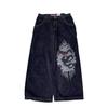 JNCO Y2K Street Jeans solto masculino bordado jeans preto gótico perna larga jeans para homens e mulheres