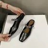 Pantuflas Planas de Mujer Estilo Francés 2025 Verano Nuevas Piel Suave Correa Única Punta Cuadrada Boca Baja Vintage Mary Jane