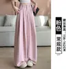 Pantalones de Traje de Terciopelo de Leche Color Azul Neblina para Mujer, Primavera y Otoño 2026 Nuevos de Cintura Alta Adelgazantes Casuales Sueltos de Seda de Hielo Caída Pierna Ancha