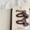 Novo Par de Presilhas de Cabelo Florais Listradas Cor Café para Crianças Presilha Lateral Presilha para Franja