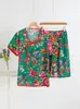 Conjunto de Camiseta y Shorts de Verano Floral para Mujer del Noreste, Algodón Seda Casual Versátil Delgado Ropa de Casa Conjunto de Dos Piezas
