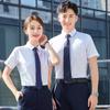 Camisa Social Masculina e Feminina Mesmo Estilo Verão Manga Curta Nova Roupa Formal Listrada Negócios Advogado Roupas de Trabalho Logo