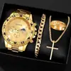 Reloj para Hombre Popular al por Mayor de Comercio Exterior con Tres Subesferas Falsas, Correa de Acero con Números Romanos, Moda de Negocios, Reloj de Cuarzo No Mecánico