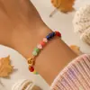 Pulseira Colorida de Pedras Naturais e Contas para Mulheres com Fecho Redondo, Estilo Artístico Vintage, Acessório para Presente de Celebração de Aniversário