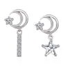 Pendientes elegantes de estilo coreano para mujer, con forma de estrella que combina con todo, asimétricos, con circonitas, estrellas y lunas, de celebridades de Internet y súper hadas.