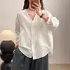 Cardigan Jaqueta Camisa de Manga Longa com Bolso Grande Estilo Novo Primavera 2026 para Mulheres Cor Sólida Casual Gola V Solta Camisa