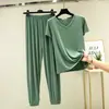 Conjunto Casual de Dos Piezas para Mujer Verano V-Neck Conjunto de Pijama Ropa de Casa Se Puede Usar Afuera Delgado Casual Modal Manga Corta
