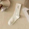 Meias Femininas Meias de Algodão Outono Meia até a Panturrilha Estilo Japonês Bordado Letra C Meias Felpudas Estilo Escolar Feminino Meias Femininas Meias Zhuji