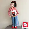 Conjunto de Ropa de Primavera para Niñas 2026 Nuevo Estilo Coreano Dibujos Animados Camisola Conjunto de Dos Piezas para Niñas Camisa Base Rayada