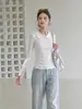 Camiseta Interior de Manga Larga para Mujer, Blanca, de Gama Alta, Estilo POLO, Cuello de Muñeca, Cintura Ceñida, Adelgazante, Capa Base, Corte Ajustado, Otoño
