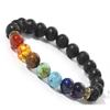 Amazon Cross-Border Nova Joia Yoga Sete Meridianos Pulseira de Contas 7 Chakras Quartzo Rosa Pinheiro Branco Pedra Olho de Tigre Pedra Vulcânica