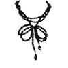 Nuevo y moderno collar con colgante de lazo de cuentas de cristal negro para mujer, cadena de clavícula con diseño apilado multicapa y moderno.