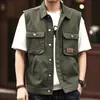Colete de trabalho retrô japonês para homens, marca da moda, colete casual de cor sólida, jaqueta fina sem mangas de verão