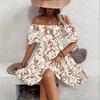 Vestido de Verano 2025 Nuevo de Manga Corta con Cuello Redondo Ajustado hasta la Rodilla Vestido Floral Europeo y Americano Floral