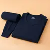 Novo conjunto de roupa íntima térmica masculina 100% algodão, roupas e calças de outono para homens de meia-idade e idosos, 100% algodão, fino, sem felpa, gola redonda média