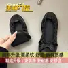 Sapatos de vovó com aumento de altura oculto, sapatos de salto único plissados para mulheres 2026, laço francês, bico redondo, corte baixo, sapatilhas, sola macia, sapatos rolinho de ovo