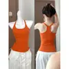 Top regata laranja sem costas com decote em U para mulheres, slim fit de verão com bojo, adequado para usar por cima, modelador e como base