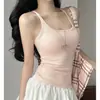 Top de tirantes Racerback Delgado Estilo Retro Coreano Gris de Gama Alta para Mujer, Nuevo Modelo de Verano con Copas, Top de Cuello en U Dulce y Picante Adelgazante