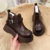 Botas de plataforma estilo Birkenstock para mujer, nueva colección otoño/invierno 2026, forradas de felpa para abrigar, botas de cuero de moda, efecto adelgazante, botas de algodón, botas de cuero para mujer