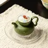 Bule de Chá Cerâmico para Casa com Ilha de Flores Pintadas à Mão, Mandarim Verde Pequeno das Dinastias Tang e Song, Conjunto de Chá Kung Fu com Filtro de Furo Esférico, Bule Portátil Estilo Antigo