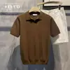 Camisa Polo, camisa de malha, camiseta de manga curta para homens, gola polo, decote V, texturizada, estilo old money, seda gelada, verão, atacado de fábrica transfronteiriço