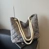 Bolsa Tote de Grande Capacidade Lingge Outono e Inverno Nova Moda Transfronteiriça Casual Têxtil Bolsa de Ombro Coreana Vintage Bolsa de Mão