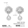 Pendientes Cruzados Transfronterizos Europeos y Americanos de Flor de Zirconia y Botón de Perla de Cobre Vintage, Pendientes Versátiles de Moda de Lujo Ligero de Gama Alta