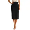 Popular Falda Lápiz Elástica de Comercio Exterior para Mujer, Corte Ajustado, Longitud Media, Fluida, Falda Casual Negra, Falda Profesional de Oficina